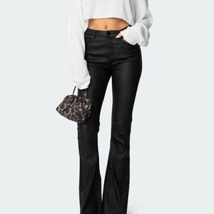 Edikted Luna Faux Leather Flare Jeans